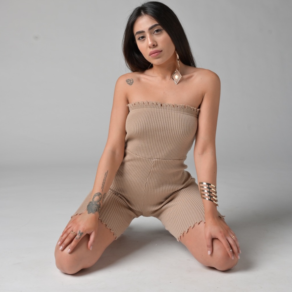 ‼️ Distressed Hem Strapless Biker Shorts Romper